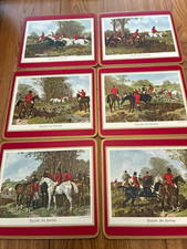 Pimpernel English Fox Hunting Cork Placemats Set of 6 Heat Resistant Red picture