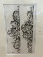 Antique Engraving Architectural Design 1700s Baroque Rococo Leaf Scrolls Wow picture
