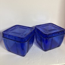 Vintage Hazel-Atlas Cobalt Blue Refrigerator Box Criss Cross Pattern 4”x4” picture
