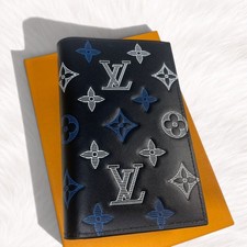 Louis Vuitton Navy Blue Monogram Passport Cover W/B Free S & H picture