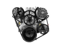 Chevy SBC 350 Aluminum Complete Serpentine Engine Pulley Kit - Black picture