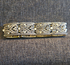 Premier Designs Signed Silver Tone Filigree Link Bracelet Clear Rhinestones Box picture