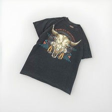 Vintage 1993 Harley Davidson Steer Skull T-Shirt XL Black Hanes Beefy-T Made USA picture