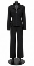 Vintage Cache Womens Flare Pant Suit Size 6/8 Black Knit Rhinestone Lace-Up Trim picture