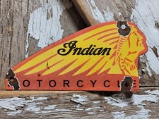 VINTAGE INDIAN MOTORCYCLE PORCELAIN SIGN GAS ENGINE BIKE SALES DEALER SERVICE  picture