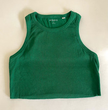 PS/BASICS Women’s XS Green Ribbed Knit Cropped Tank Top Cotton Stretch picture