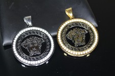 14k STAMPED MASSIVE MEDUSA MEDALLION Pendant 5.2ct VVS1 Lab Sim Diamonds 26g picture