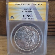 1901 P Morgan Silver Dollar ANACS AU-50 DETAILS (CLEANED) Cert # 7711134 picture