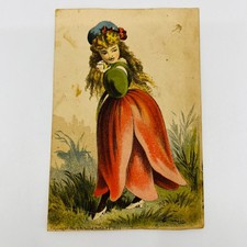 1880s Victorian Calling Card Girl in Tulip Flower Dress Emma Williams AH9-M6 picture