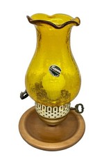Vintage Kanawha Amber Amberina Crackle Glass Hurricane Lamp MCM Wood Base W.Va picture