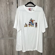Vtg Disney T Shirt Mickey Embroidered Minnie Mickey Donald Pluto White 2XL NEW picture