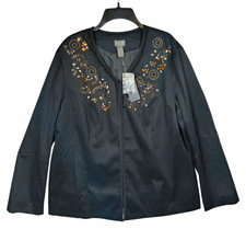 Additions by Chico's Womens Size 3 Black Embellished Beaded Sequin Jacket NWT picture