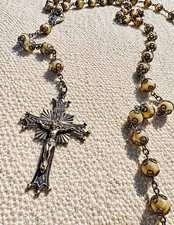 Vintage Sterling Silver & Genuine Mother of Pearl Rosary - Mid-Century picture