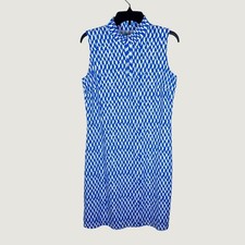 J.McLaughlin Dress Women L Blue Geometric Sleeveless Mock Neck Catalina Cloth picture