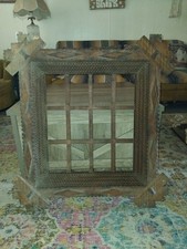 Large Antique Tramp Art 12 Window Display Frame 32.5
