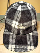 Stussy Stock Polar Fleece Low Pro Cap Plaid Black White Logo Hat Adjustable Y2K picture