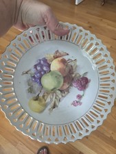 Vintage Schumann Arzberg Bavaria Reticulated 7.5” Hand Painted Fruit Plate  picture