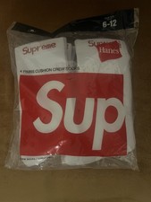 Supreme x Hanes Cushioned Crew Socks 4 Pairs White/Red Men’s 6-12 Mid Calf picture
