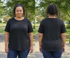 Fantaslook Women’s Solid Ribbed Knit T-Shirt Crew Neck Short Sleeve 2XL Black picture