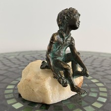 Vintage Bronze Boy Sculpture Mounted on Onyx Base picture