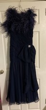 Vtg Lillie Rubin Formal Dress Size 8 Midnight Blue  Chiffon & Ostrich Feathers picture