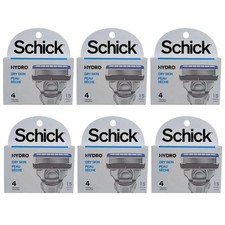 Schick Hydro Dry Skin 5 Blades Razor 4 Refills/ 6 Packs Total 24 Cartridges picture