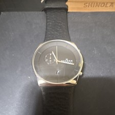 Skagen Men’s Chronograph Quartz Wristwatch Black Dial Silver Steel Leather 5ATM picture