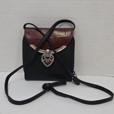 RARE Brighton Ramona Heart Two-Tone Wallet Black Brown Croc Leather Crossbody picture