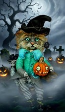 Halloween witch cat - needle felted animal, artist soft sculpture in  armchair picture