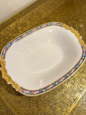 Porcelain Serving Platter- Jean Pouyat Limoges- Floral Blue Pink Gold Trim picture