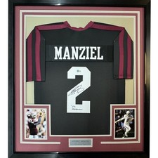 Framed Signed Johnny Manziel 12 HT 35x39 A&M Black Jersey JSA COA picture