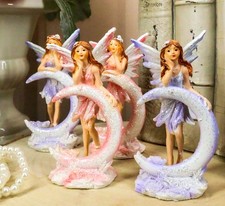 Ebros Set of 4 Colorful Pink and Purple Enchanted Crescent Moon Fairy Figurines picture