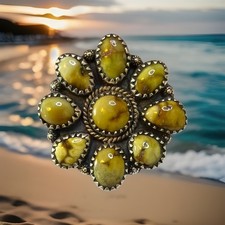 Honey Dahlia Turquoise HM 925 Sterling Silver Size 8 Adjustable Ring picture