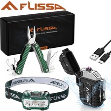 Flissa 3PCS Waterproof LED Headlamp & Windproof Lighters 12 in 1 Multitool Plier picture