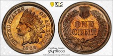 1862 Indian Head Cent  PCGS MS 63  Nicely Toned UNC Type w/ Sharp Eye Appeal picture