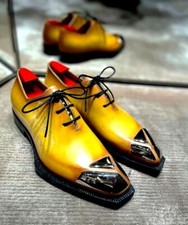 Handmade yellow leather dress shoes for men, men real leather wholecut shoes picture
