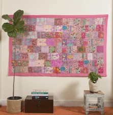 Vintage Cotton Baby Pink Patchwork Traditional Tapestry Wall Hanging Home Decor picture