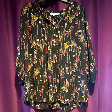 Daniel Rainn Women’s 2X Black Multicolor Floral Split Neck 3/4 Sleeve Blouse picture
