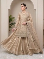 Pakistani Dress Gold Kurti Palazzo Dupatta Ready To Wear Suits For Women Wedding picture