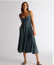 Quince Green Sleeveless Scoop Neck Midi Fit & Flare Tank Dress Size S picture