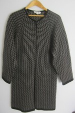Vtg Sir For Her Womens Small Taupe Black 100% Wool LS Cardigan Sweater Coat S picture