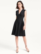Wolford Black Sarah Dress Scuba A-Line V-Neck Full Length Zip, Size 38 BNWT $695 picture