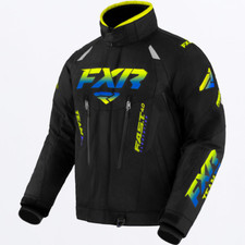 Open Box FXR Men's Team FX Snowmobile Jacket Black/HiVis-Blue Fade - XL picture