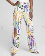 Chico's Surreal Escape Bold Print Linen Blend Wide Leg Pants SZ 00 US 2/4 NWOT picture