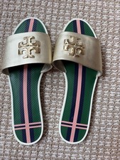Tory Burch Gold  Logo Jelly Slide Sandals Size 8M picture