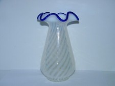 Fenton 80th Vase Spiral Optic Blue Ridge Cobalt Wavy Ruffle Edge Crest picture