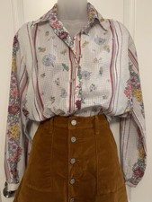 Vintage Alice Stuart Floral Stripe Button Down Blouse 70s 80s Cottagecore picture