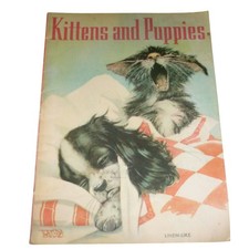 Vintage 1938 Kittens and Puppies Book Bertha Boyd Whitman Linen-Like #923 Large picture