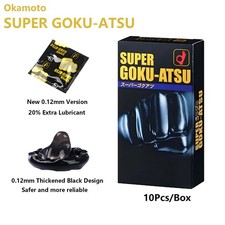 OKAMOTO Super GOKU-ATSU Black Lubricated Latex Thick Strong Condoms 10pcs Japan picture