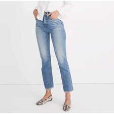 Madewell Perfect Vintage Crop Jeans High Rise Straight Leg Raw Hem Denim Fall 30 picture